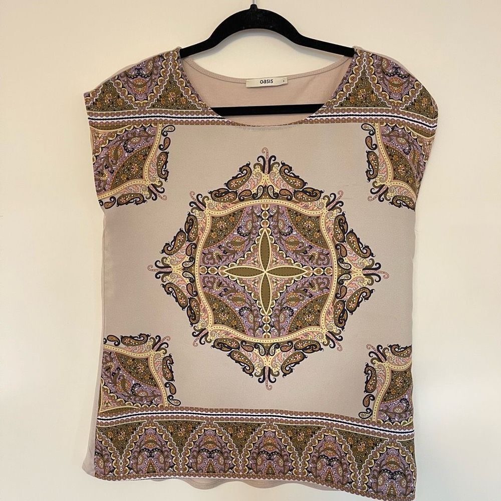Oasis Women Top Paisley Print Sleeveless Sz S